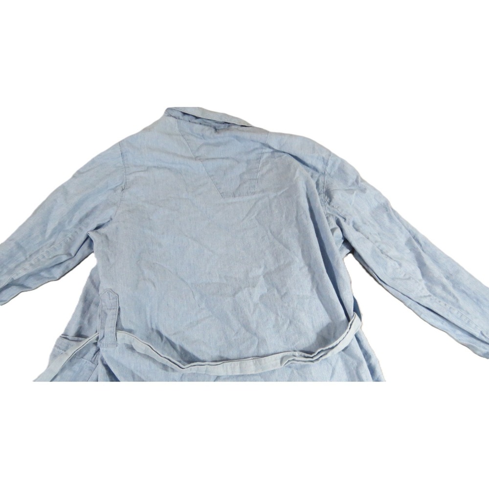 VTG 90s Club Room Robe Men M Blue Cotton Chambray Long Sleeve Bathrobe Lounge - Picture 8 of 14